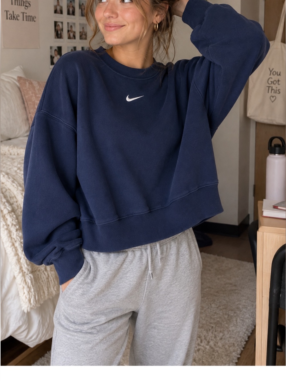 Nike Sportswear Phoenix Fleece Oversized Crewneck Sweatshirt Navy Blue XS